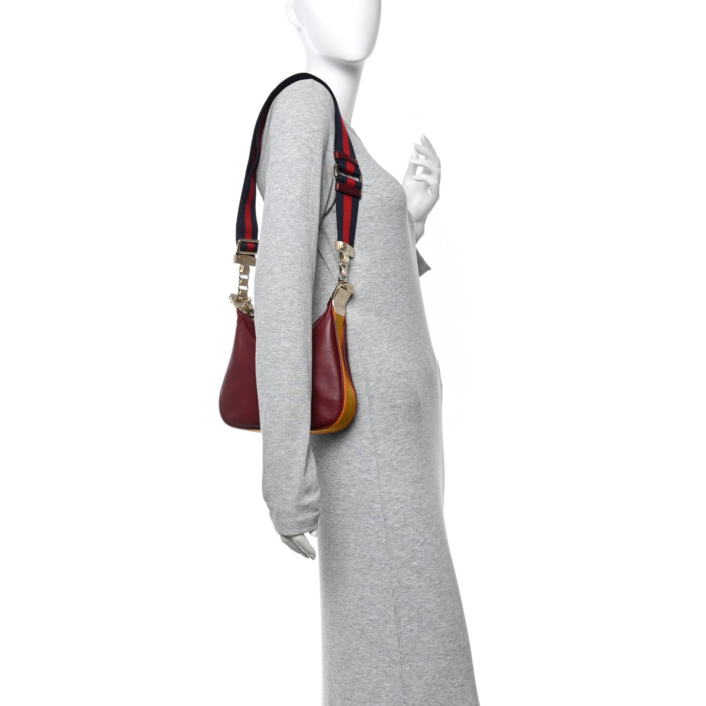 Aria Calfskin Web Small Attache Shoulder Bag Rosso Ancora