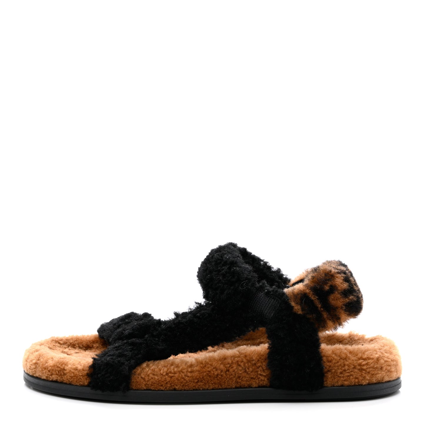 Shearling FF Fendi Feel Sandals 40 Tobacco Black