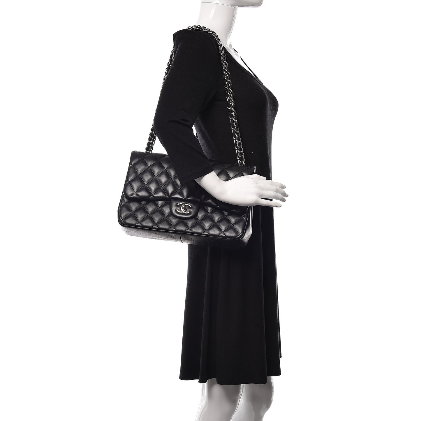 Lambskin Quilted Jumbo Double Flap Black