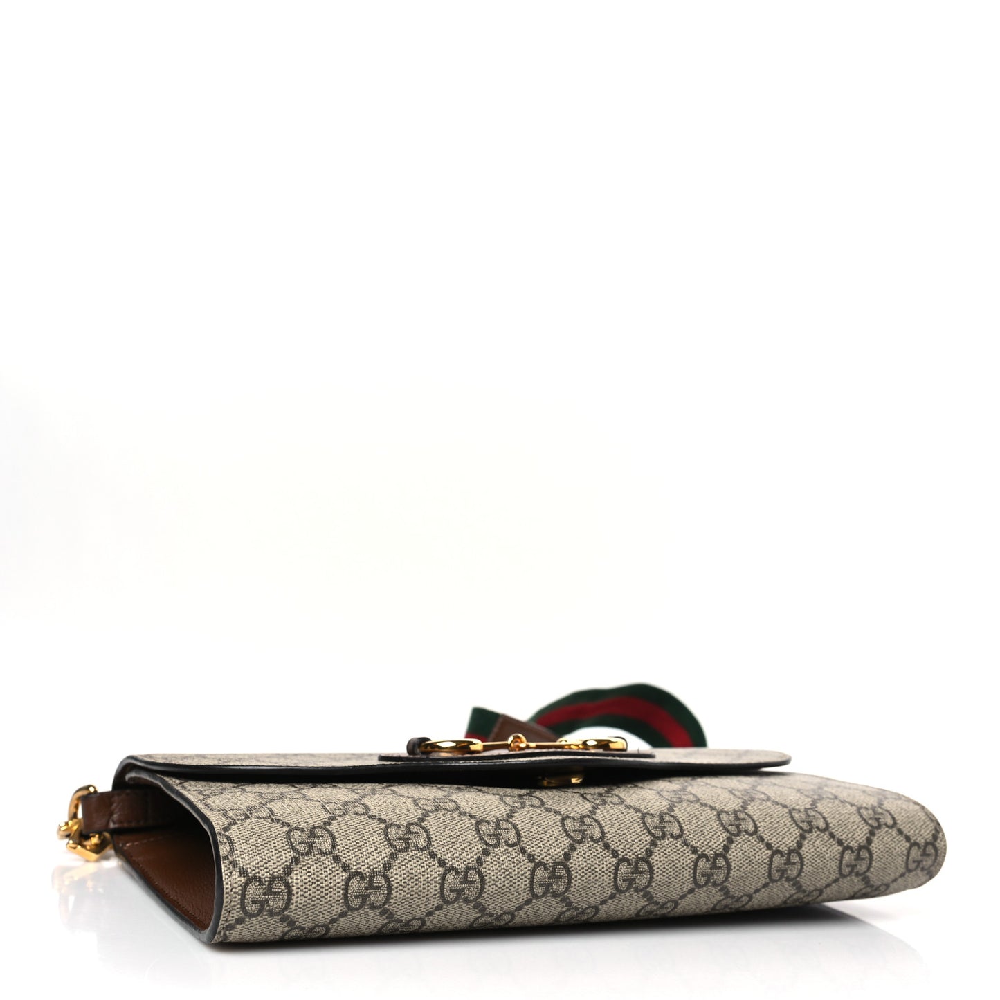GG Supreme Monogram Azalea Calfskin Web Small Horsebit 1955 Crossbody Bag Beige Ebony Brown Sugar