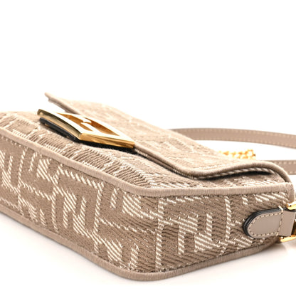 Fendi Denim Jacquard FF Effect Vitello Grace Mini Baguette Dove White Dove 10 of 10