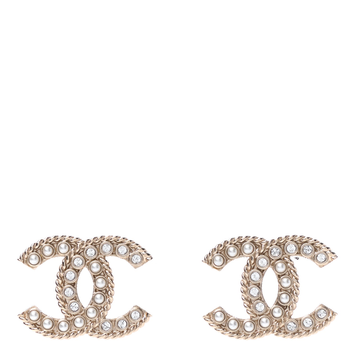 Chanel Pearl Crystal April In Paris CC Earrings Light Gold 1 of 4