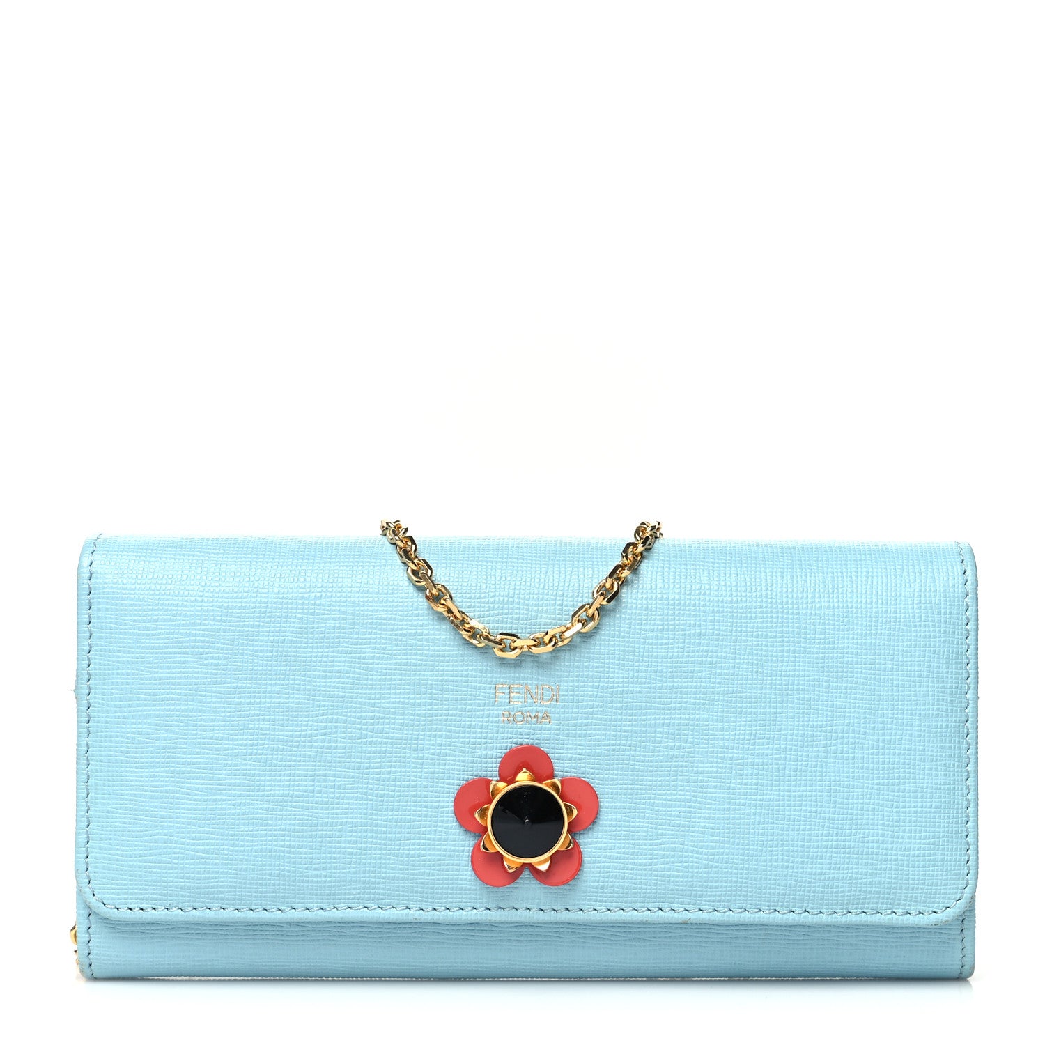 Fendi Vitello Elite Flowerland Continental Wallet On Chain Blue 1 of 11