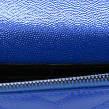 Saint Laurent Grain De Poudre Matelasse Chevron Monogram Envelope Chain Wallet Blue Majorelle 6 of 10