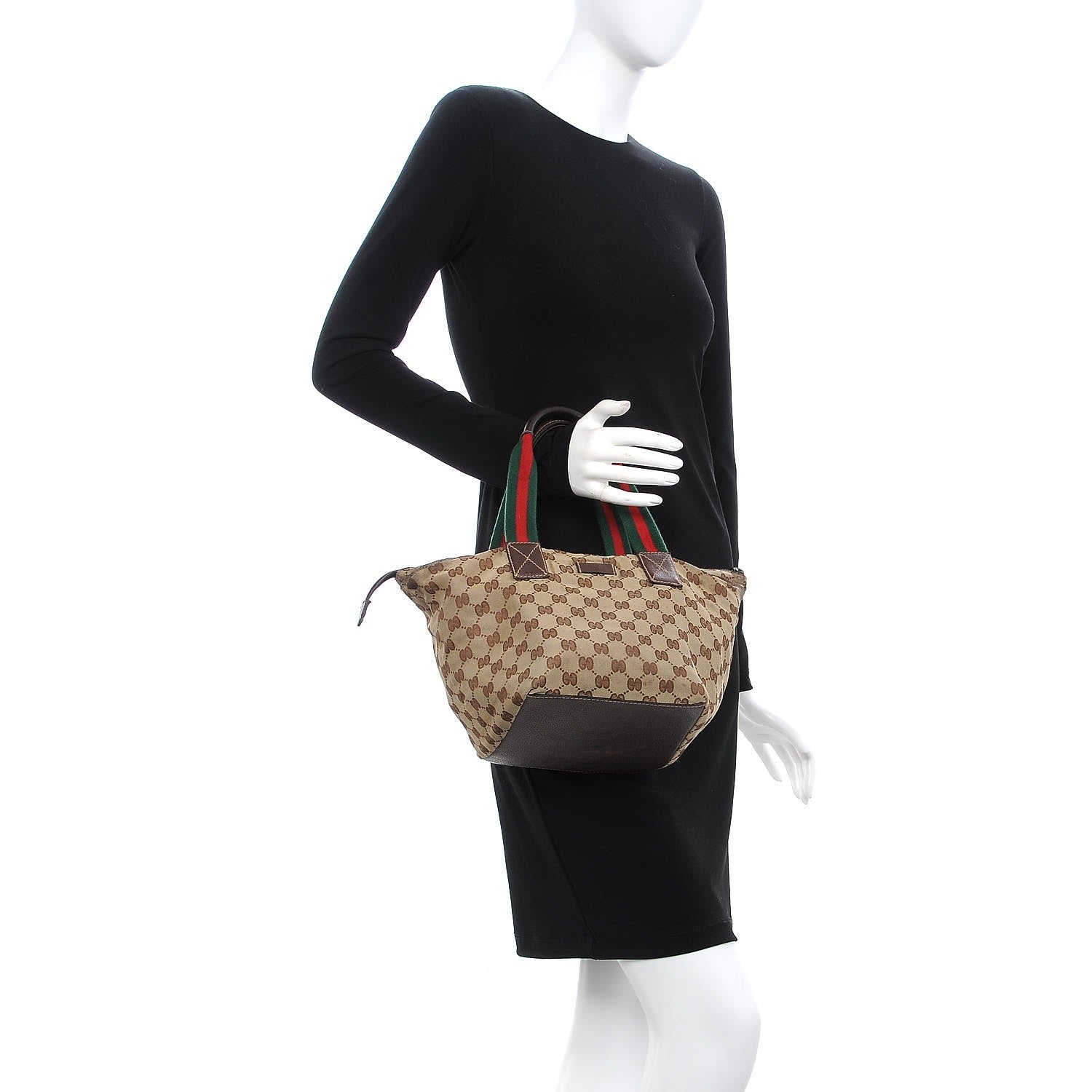 Gucci GG Monogram Small Web Handle Bucket Tote Dark Brown 2 of 12