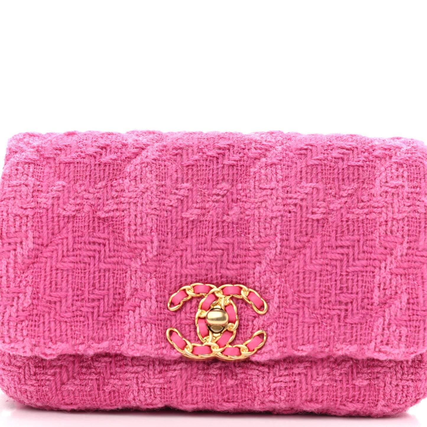 Tweed Quilted Chanel 19 Waist Bag Pink