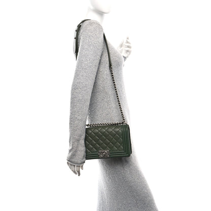 Chanel Calfskin Quilted Double Stitch Medium Boy Flap Green 2 of 12