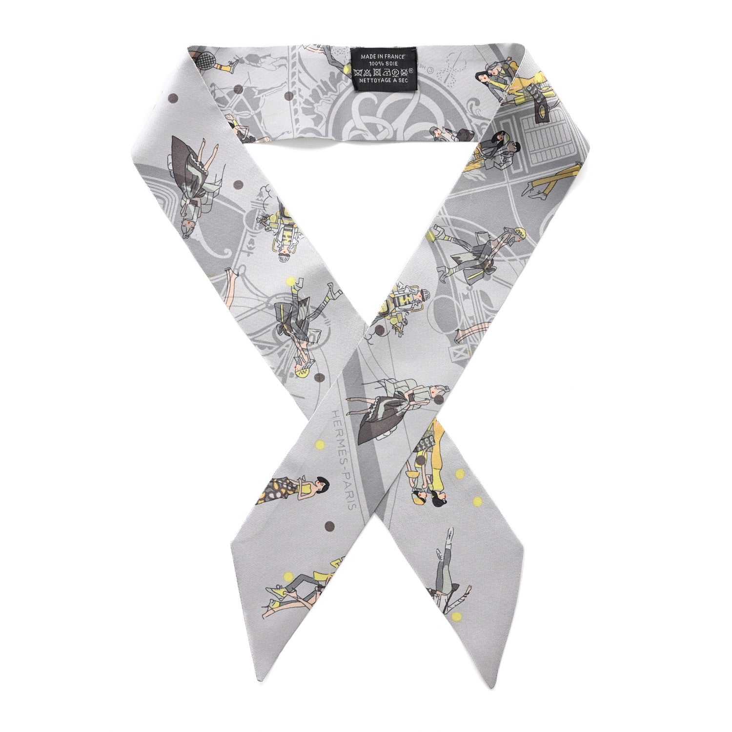 Hermes Silk Ex-Libris Les Parisie Twilly Gris Perle Jaune Soufre 1 of 4