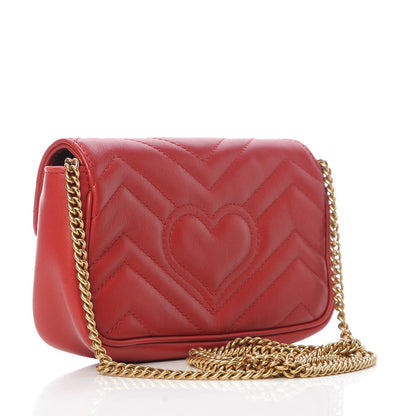 Gucci Calfskin Matelasse Super Mini GG Marmont Shoulder Bag Hibiscus Red 3 of 10