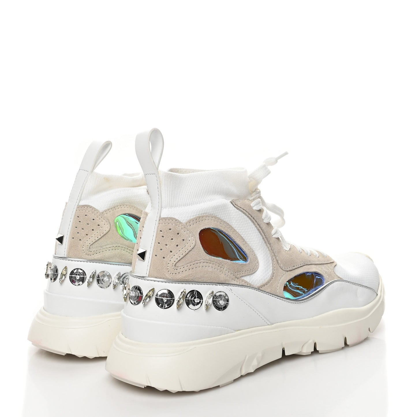 Mix Media Crystal Womens High Top Chunky Sneakers 41 White