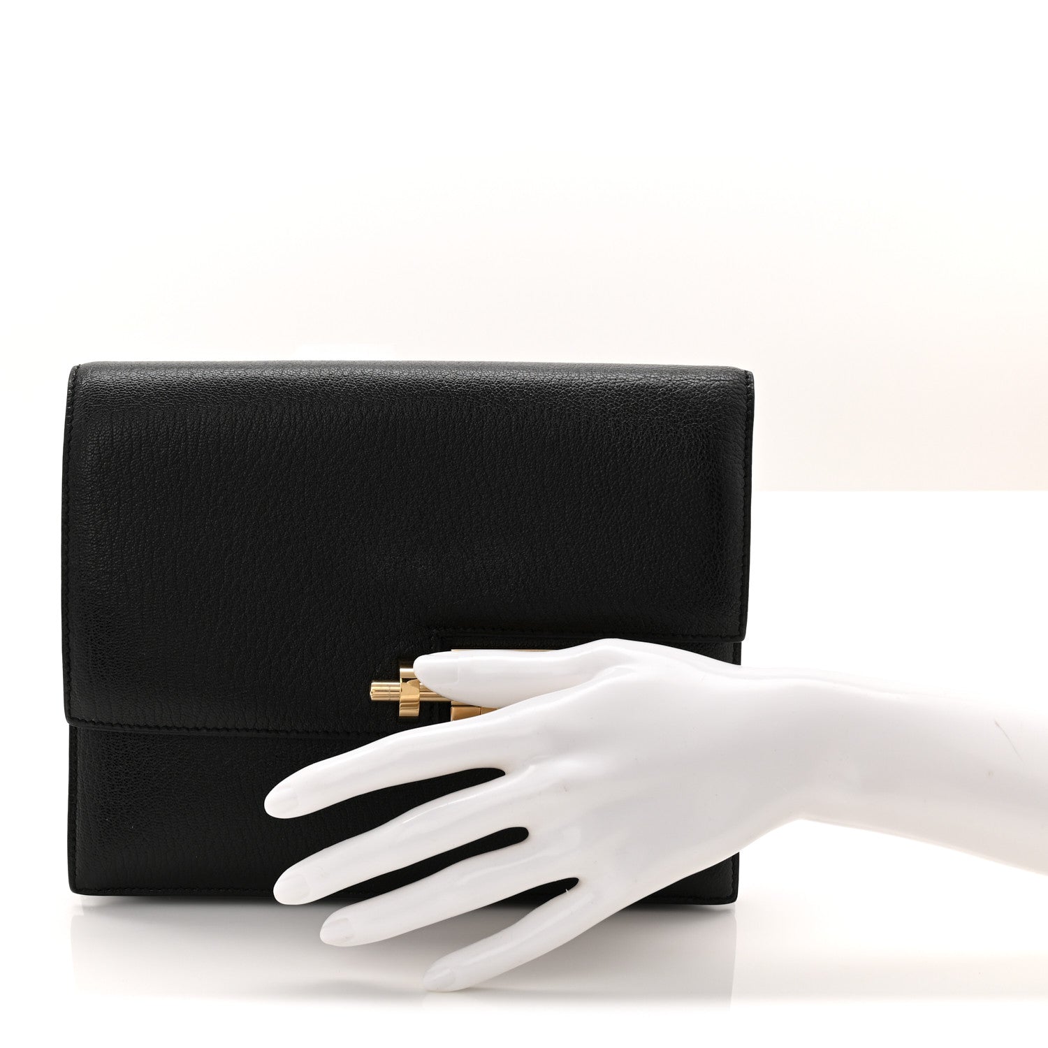 Hermes Chevre Mysore Verrou Clutch Black 2 of 11