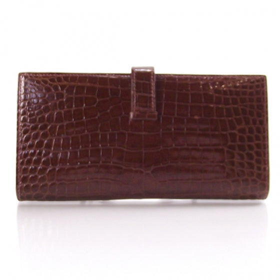 Crocodile Bearn Bi-Fold Wallet Brown