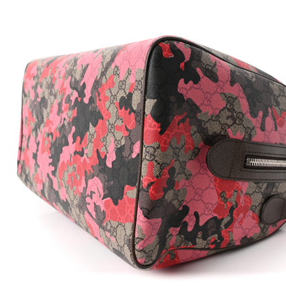 Gucci GG Supreme Monogram Camouflage Textured Dollar Calfskin Medium Savoy Duffle Bag Beige Pink Red 10 of 10
