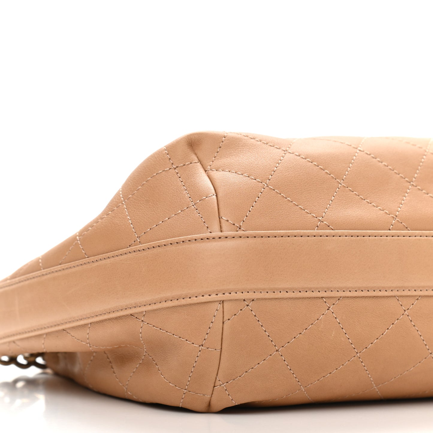 Calfskin Stitched Medium Drawstring CC Bag Beige
