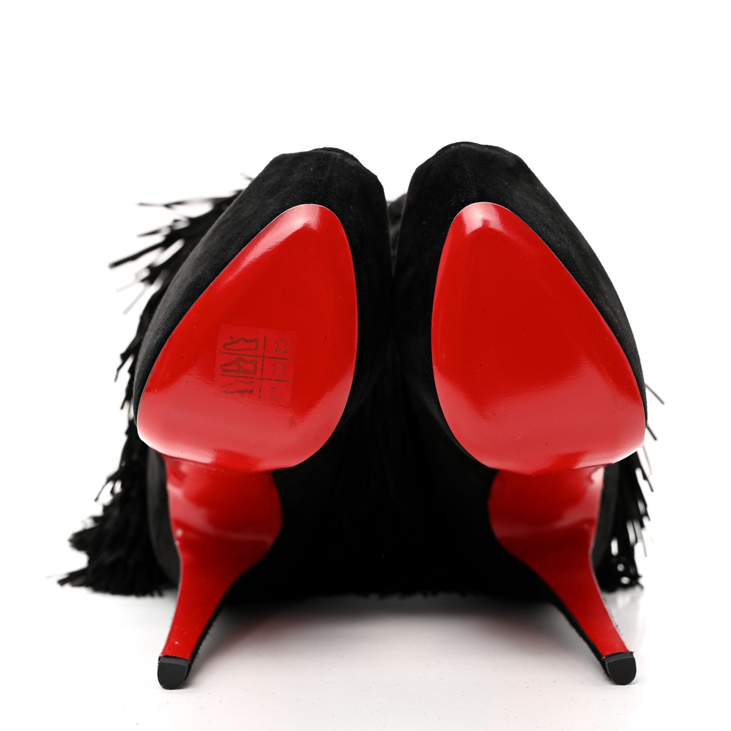 Christian Louboutin Suede Highness Tina Fringe Platform Peep Toe Boots 37.5 Black 5 of 8