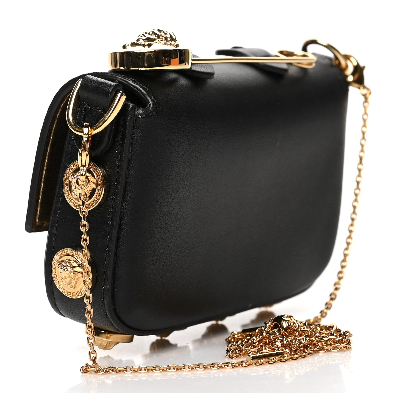 Fendi X VERSACE Vitello Seta Fendace Studded Nano Brooch Baguette Black 3 of 7