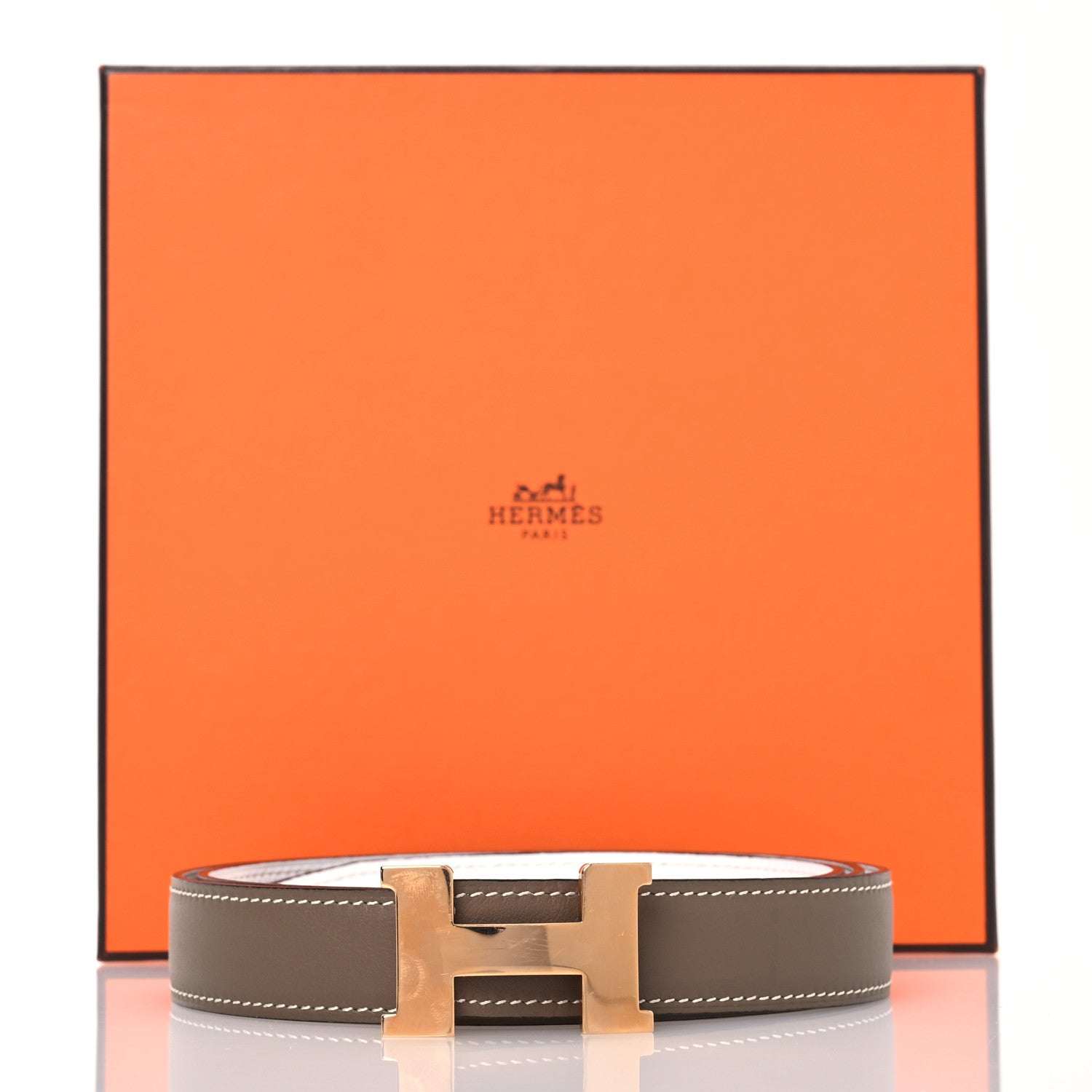 Hermes Swift Epsom 32mm H Belt 95 38 Etoupe White 8 of 8