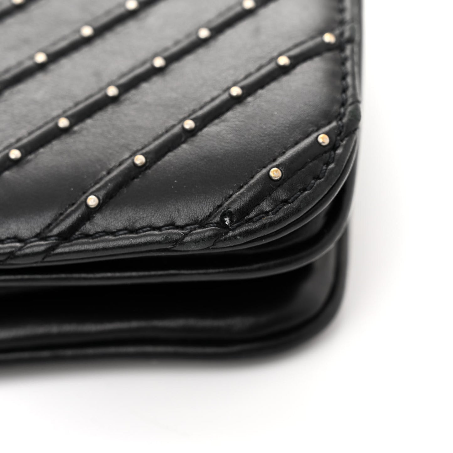 Calfskin Studded Chevron Quilted Flap Black