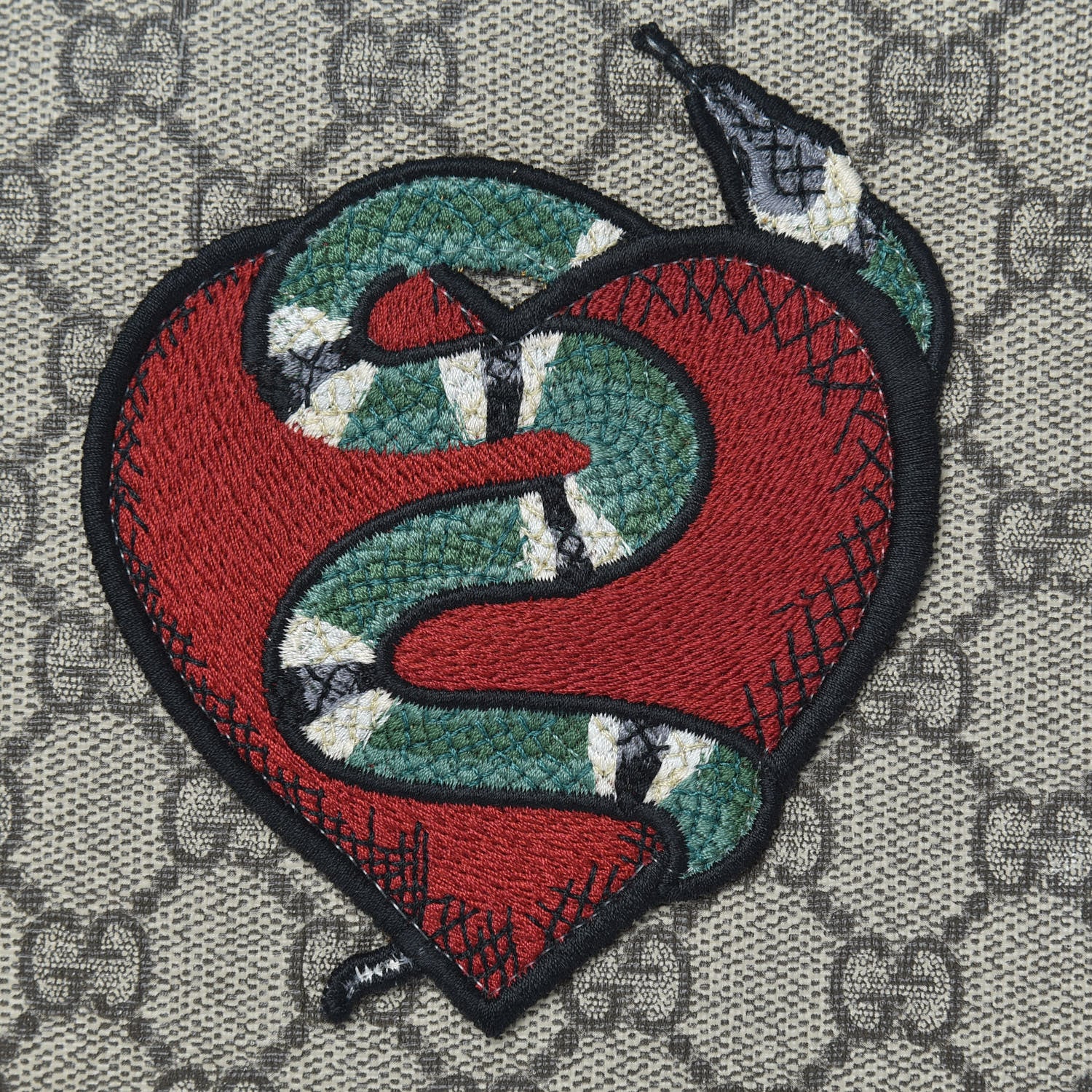 Gucci GG Supreme Monogram Kingsnake Heart Embroidered Mini Chain Shoulder Bag Beige Hibiscus Red 8 of 10