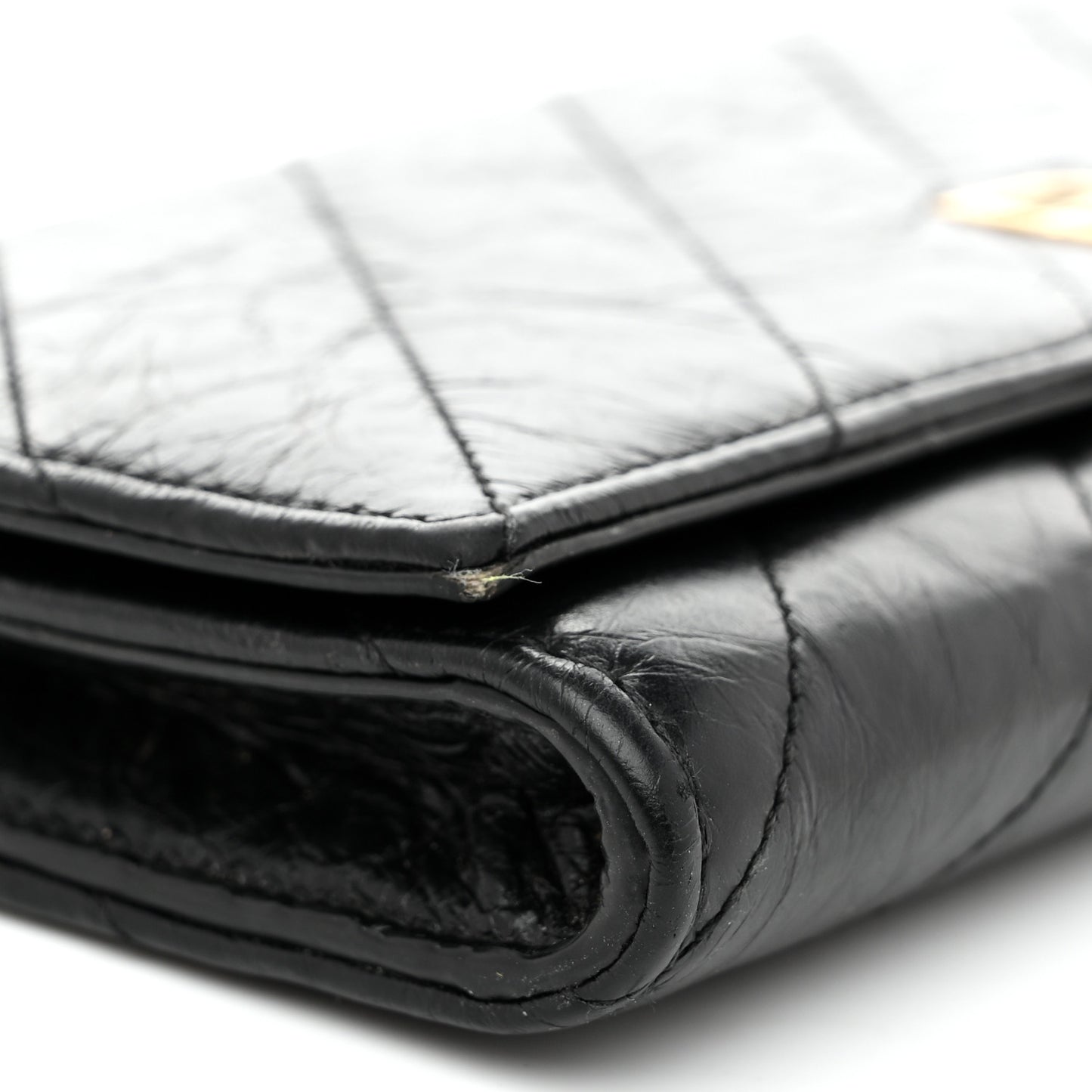 Calfskin Quilted Crush Wallet On Chain Black