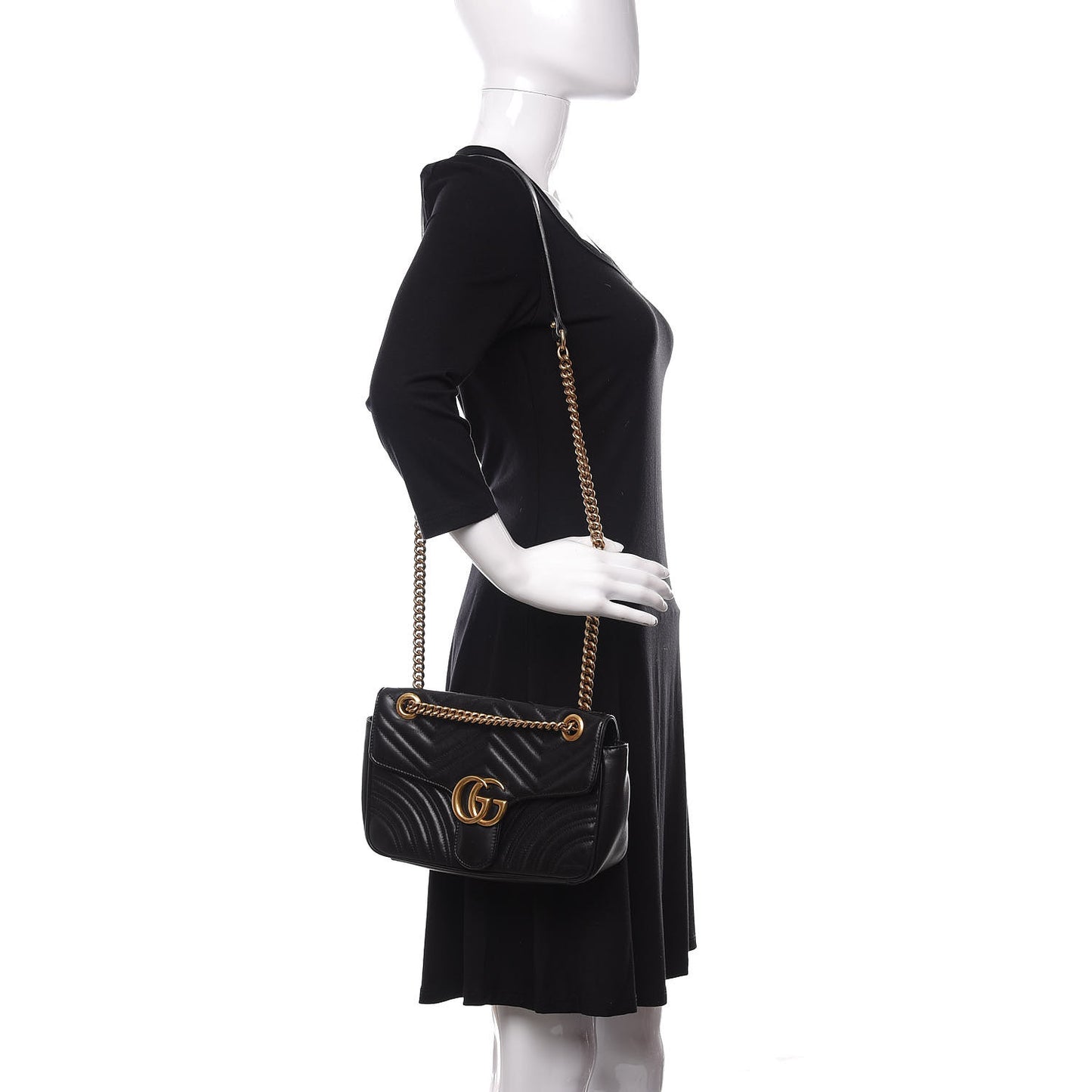 Calfskin Matelasse Small GG Marmont Shoulder Bag Black