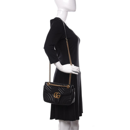 Gucci Calfskin Matelasse Small GG Marmont Shoulder Bag Black 2 of 18