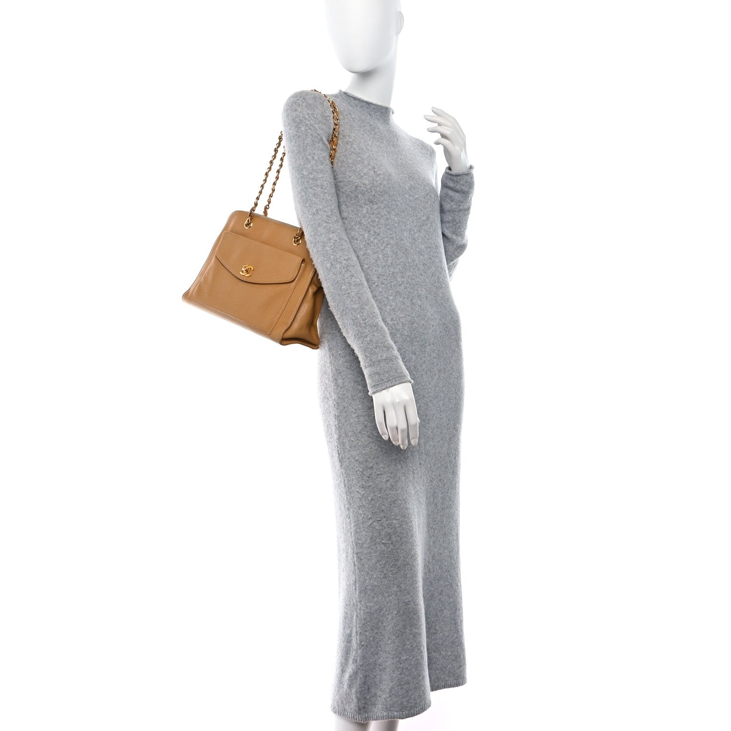 Chanel Caviar Flap Shoulder Bag Beige 2 of 13