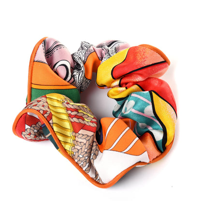 Hermes Silk Patchwork Claudia Scrunchie Orange Fruite 3 of 7
