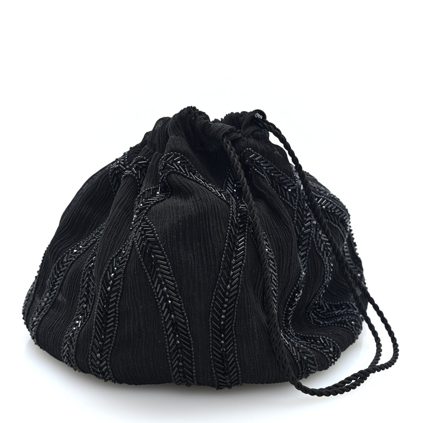 Chiffon Silk Crepe Beaded Pochon Broderie Bag Black
