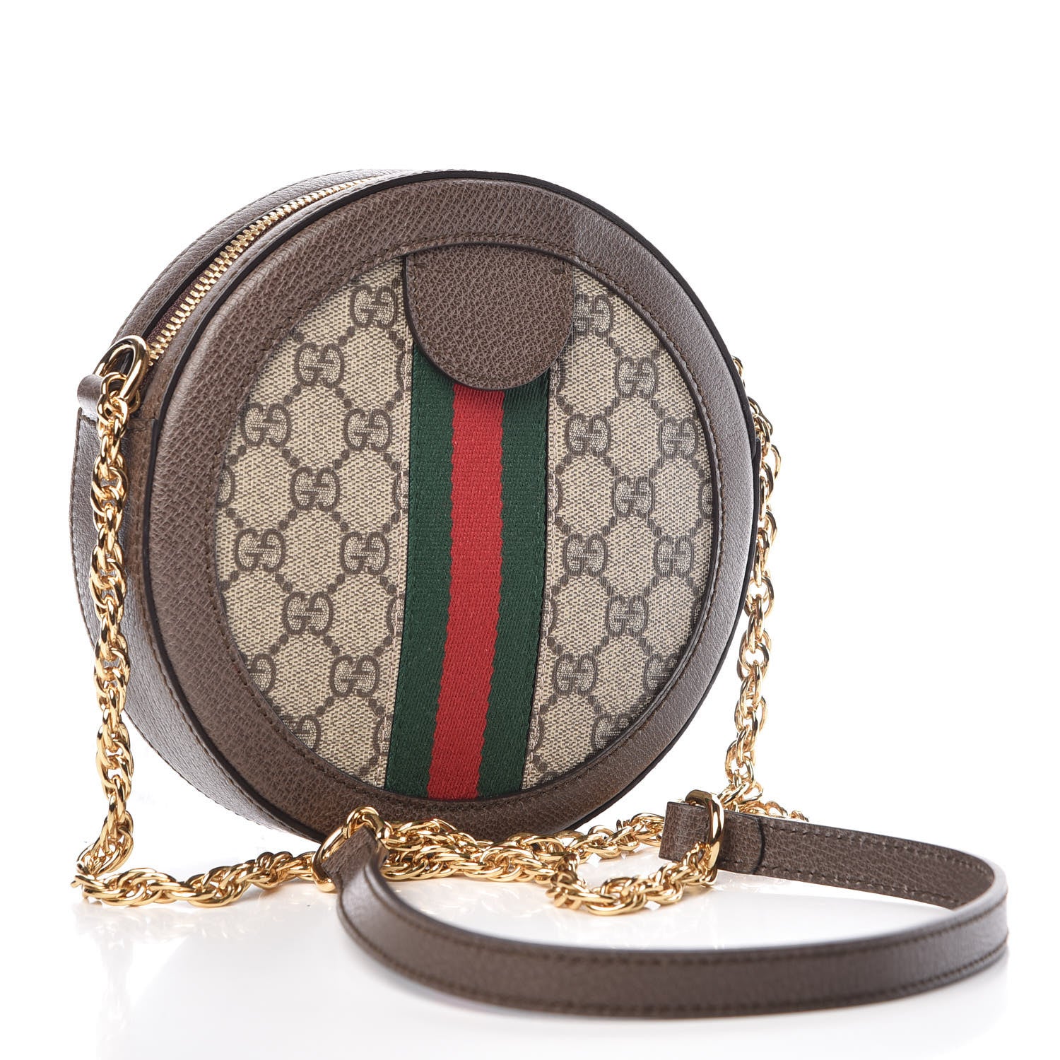 Gucci GG Supreme Monogram Web Mini Ophidia Round Shoulder Bag Brown 3 of 9