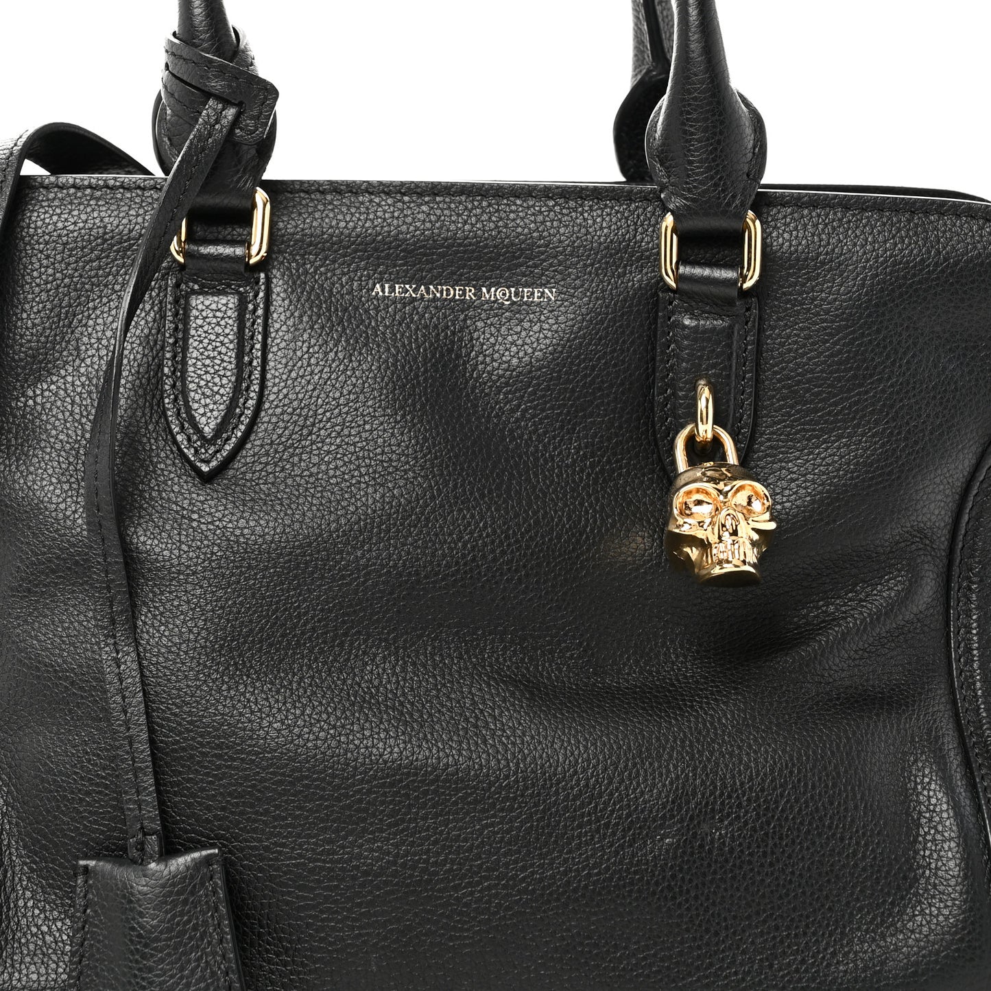 Pebbled Calfskin Small Skull Padlock Zip Around Tote Black