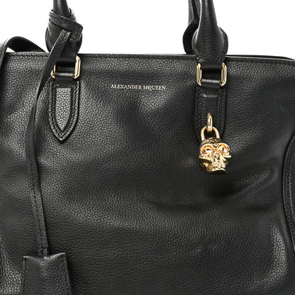 Alexander McQueen Pebbled Calfskin Small Skull Padlock Zip Around Tote Black 8 of 10