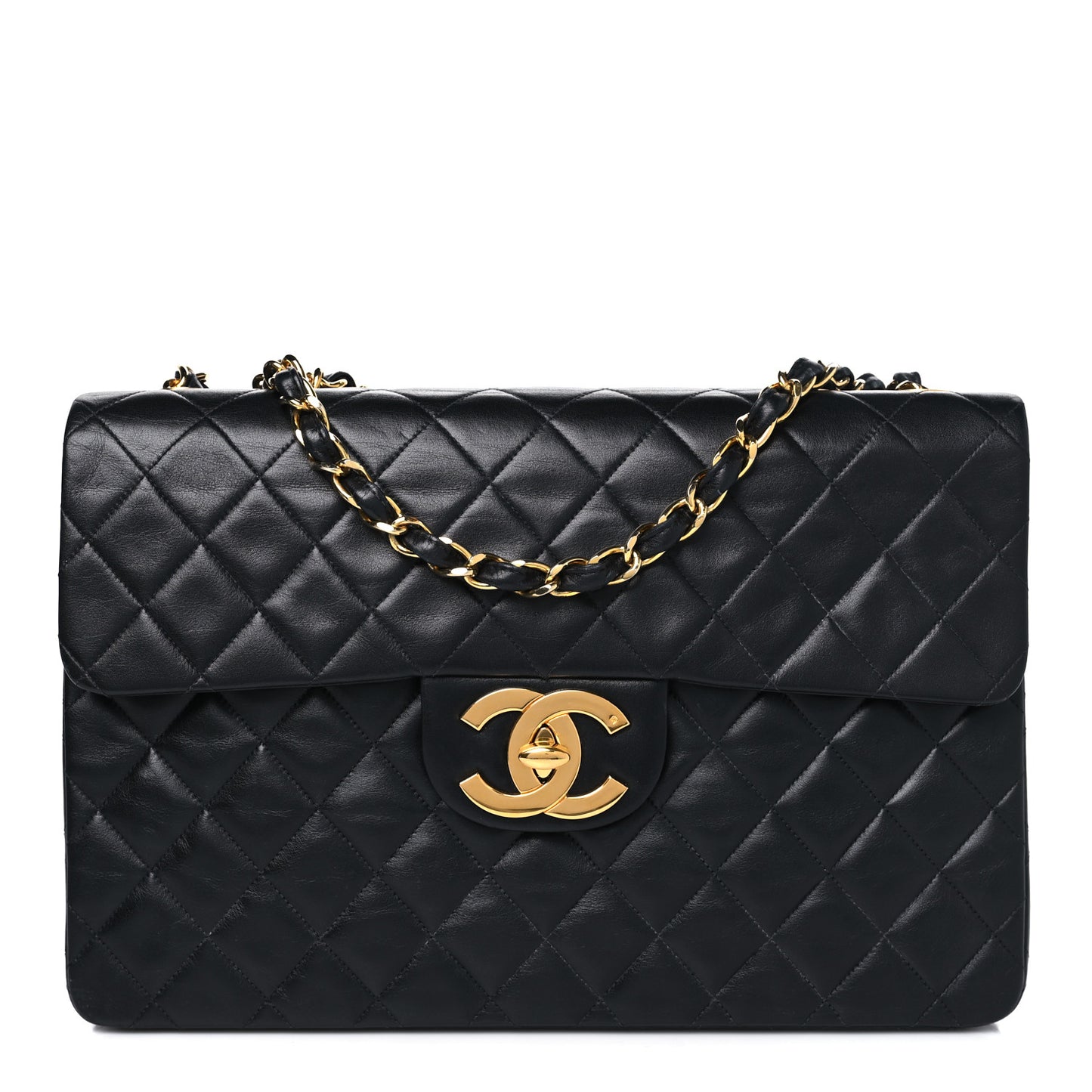 Lambskin Quilted XL Jumbo Single Flap Black