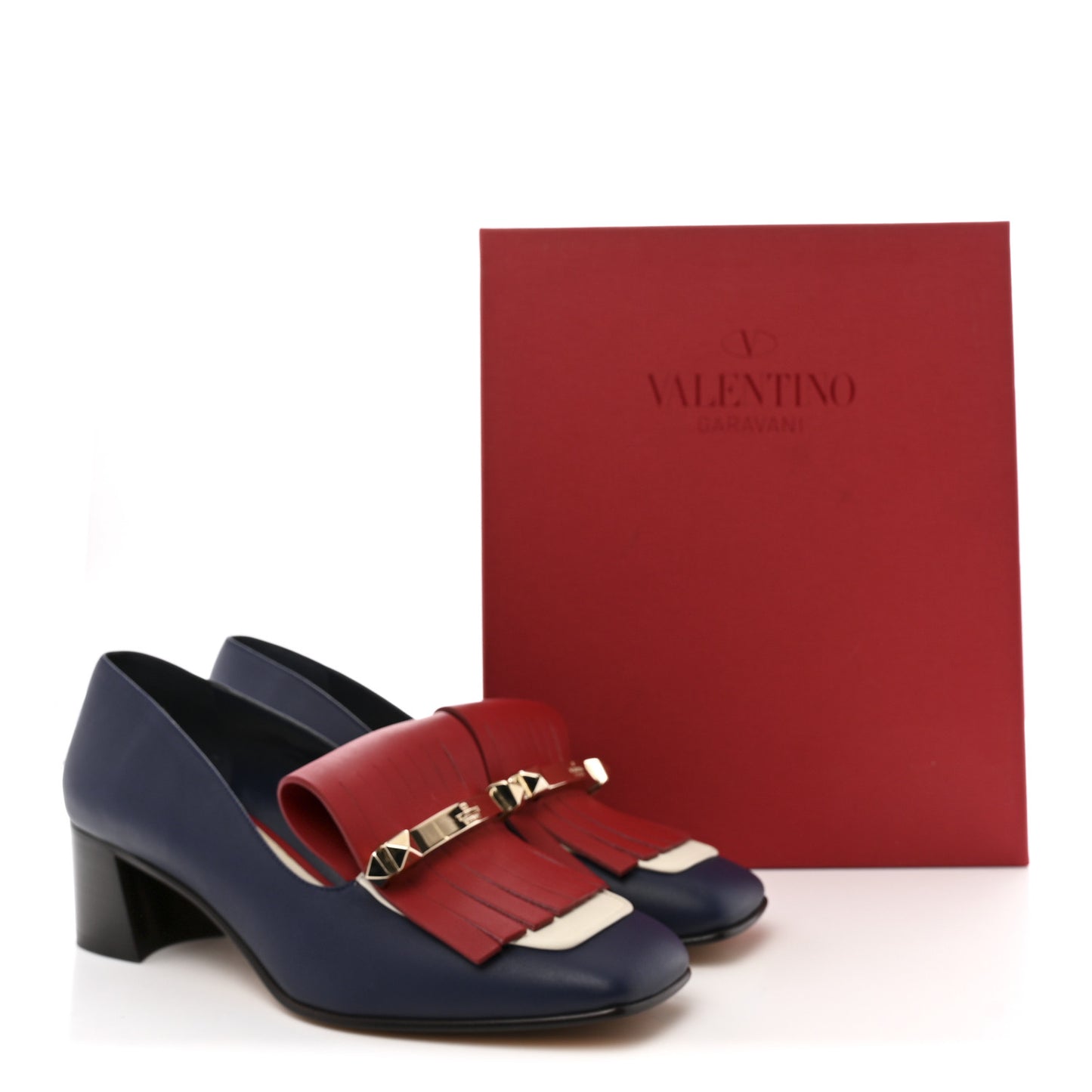 Nappa Rockstud Uptown Fringe Loafer 50 Pumps 40 Rosso Valentino Ivory Pure Blue