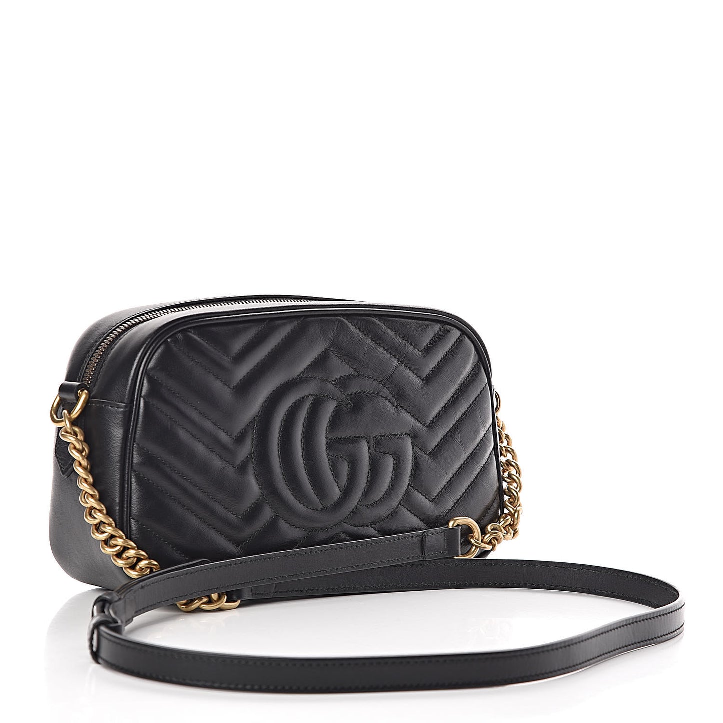 Calfskin Matelasse Small GG Marmont Chain Shoulder Bag Black