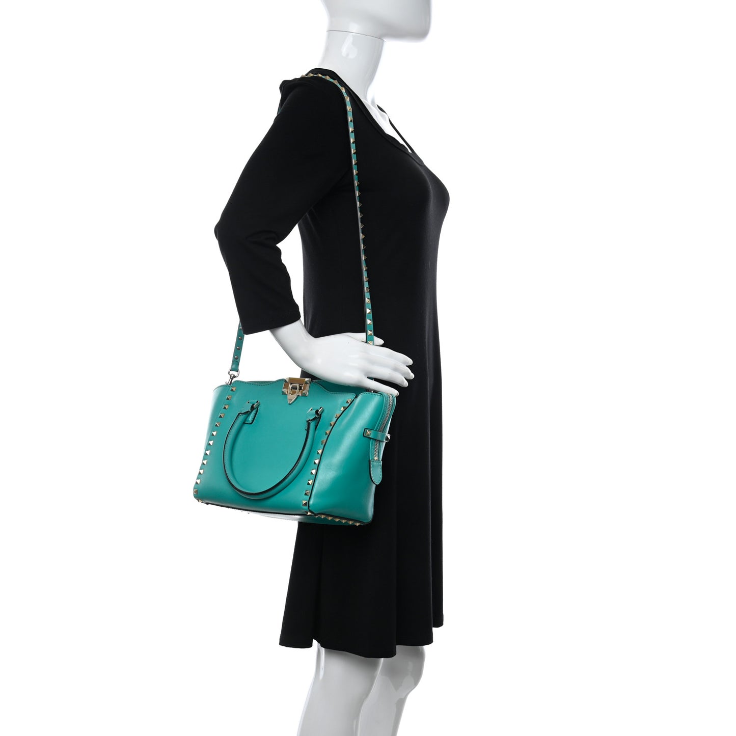 Vitello Small Rockstud Double Handle Tote Opaline Green