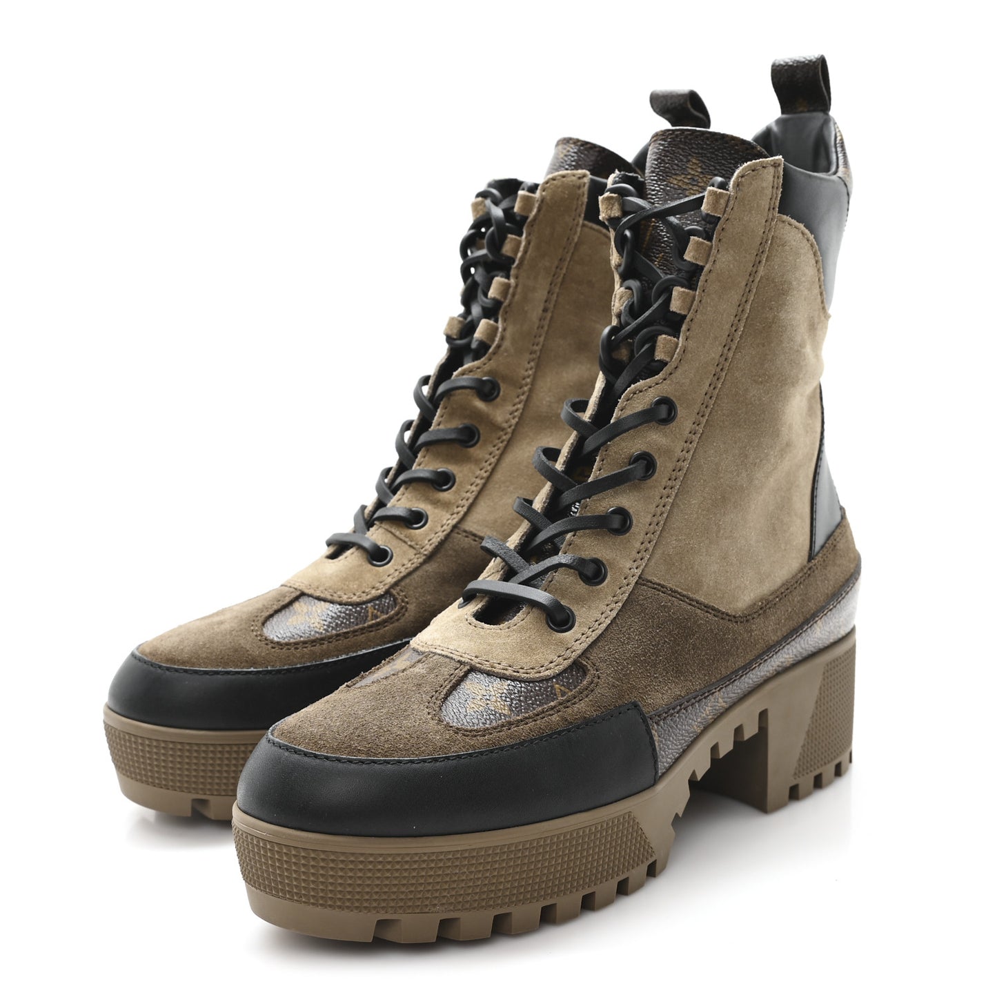 Suede Calfskin Monogram Laureate Platform Desert Boots 40 Taupe