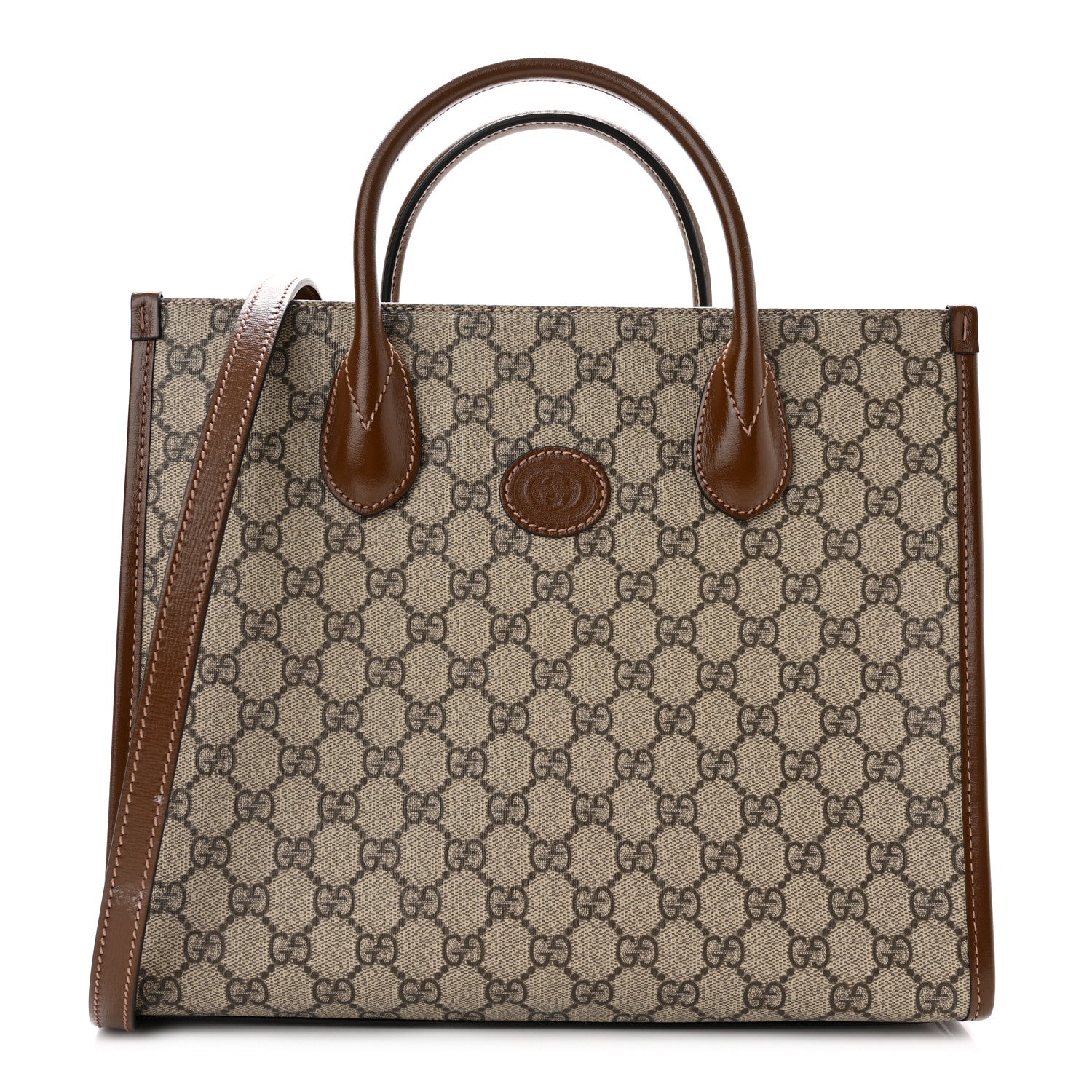 Gucci GG Supreme Monogram Azalea Calfskin Small Retro Interlocking G Tote Bag Beige Ebony Brown Sugar 1 of 11