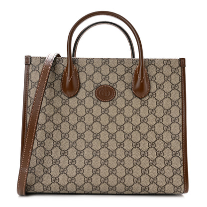 Gucci GG Supreme Monogram Azalea Calfskin Small Retro Interlocking G Tote Bag Beige Ebony Brown Sugar 1 of 11