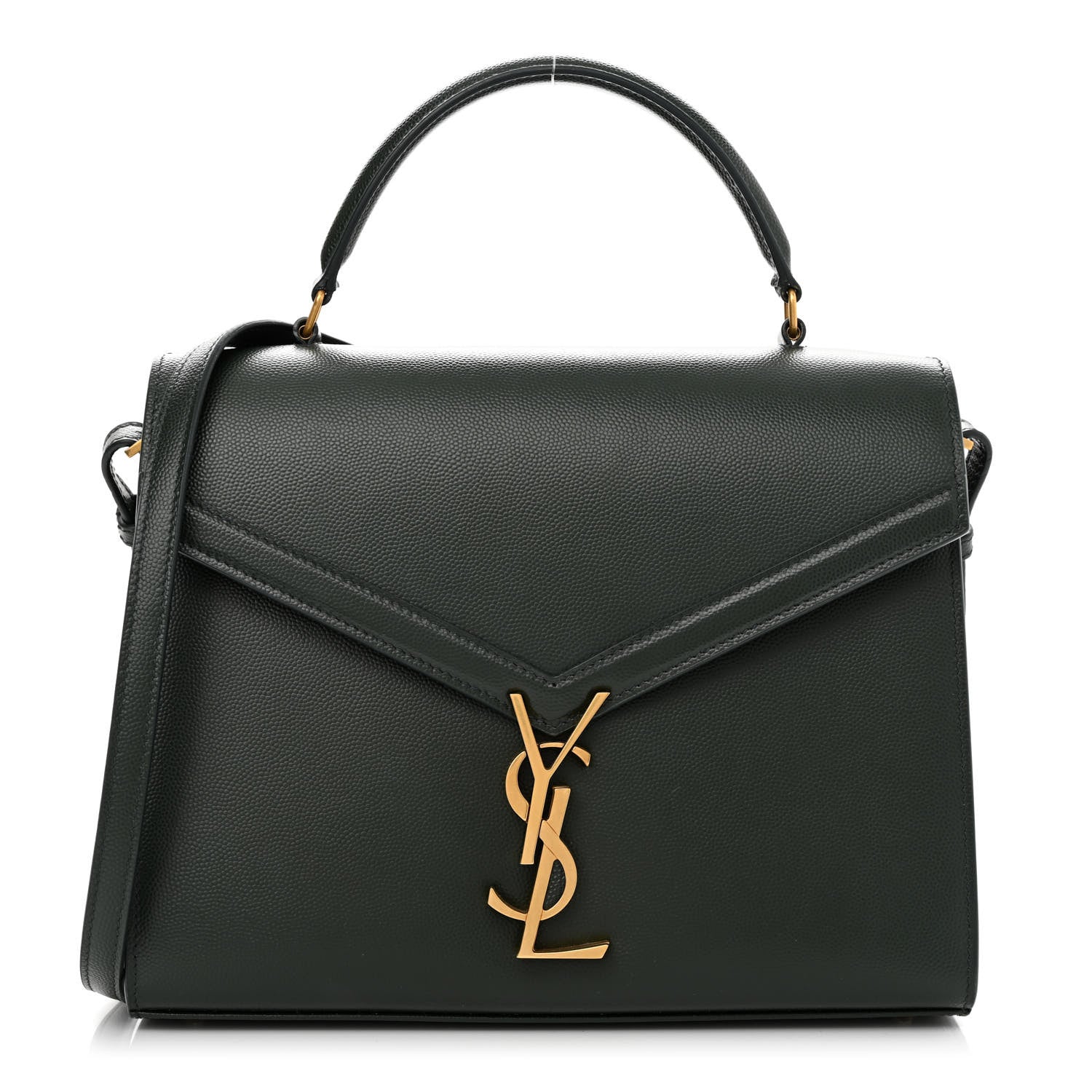 Saint Laurent Grain de Poudre Medium Classic Monogram Cassandra Top Handle Dark Green 1 of 14