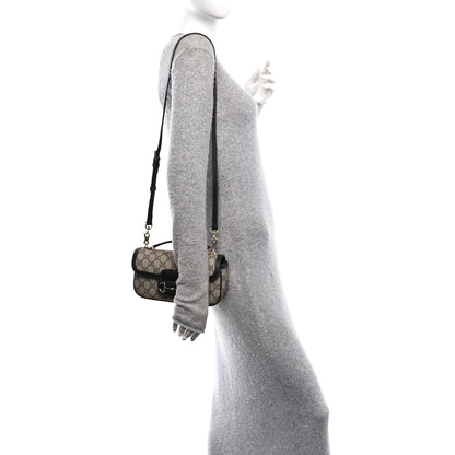 Gucci GG Supreme Monogram Horsebit 1955 Small Soft Top Handle Shoulder Bag Beige Black 2 of 12