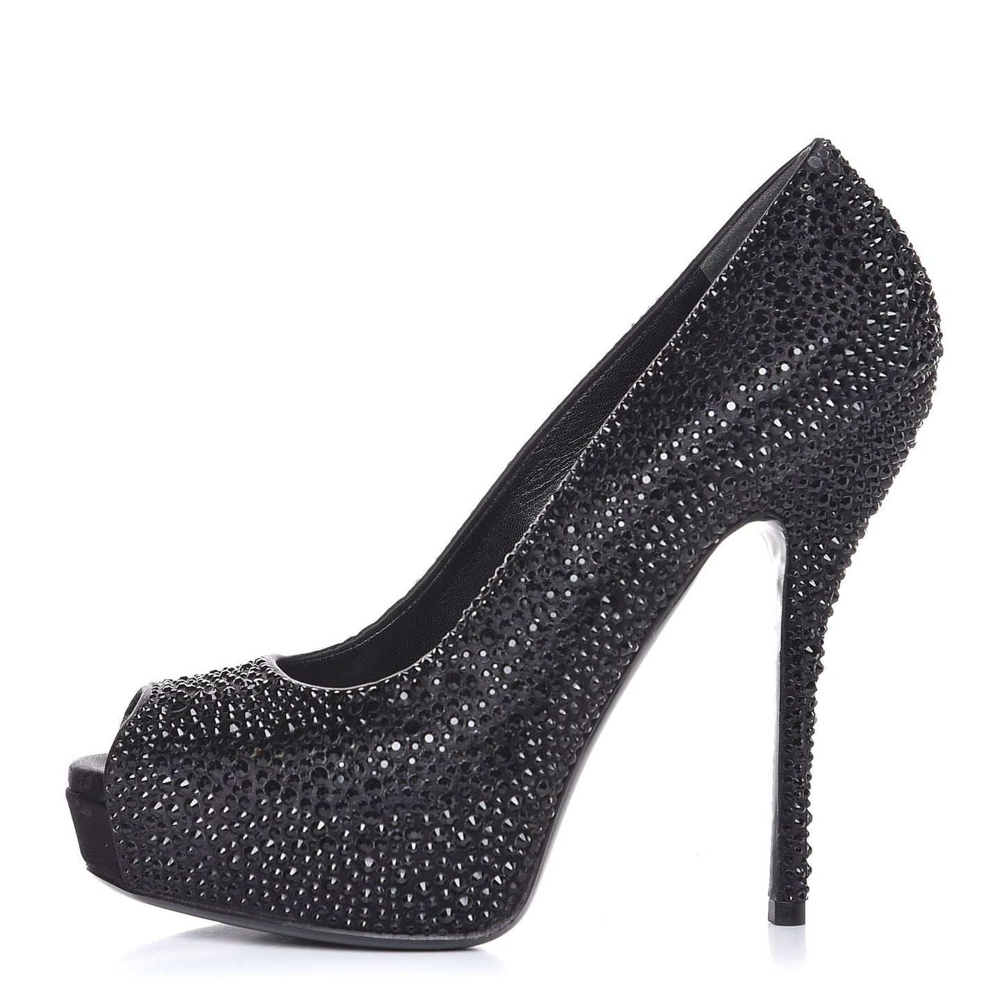 Satin Strass Embroidered Sofia Etoile Peep Toe Pumps 36 Black
