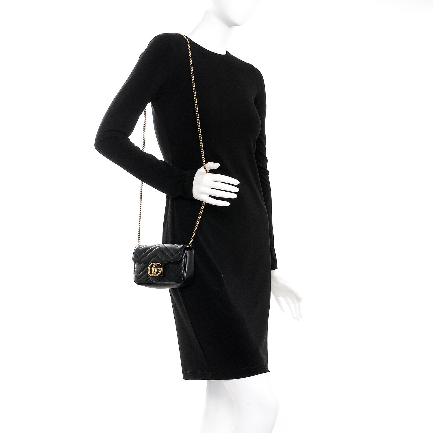 Gucci Calfskin Matelasse Super Mini GG Marmont Shoulder Bag Black 2 of 8
