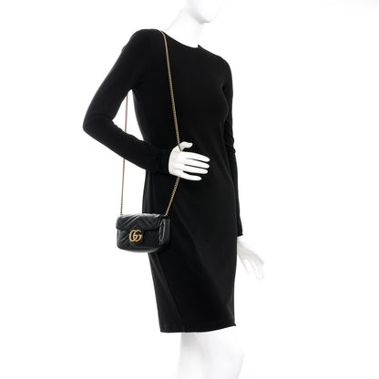 Gucci Calfskin Matelasse Super Mini GG Marmont Shoulder Bag Black 2 of 8