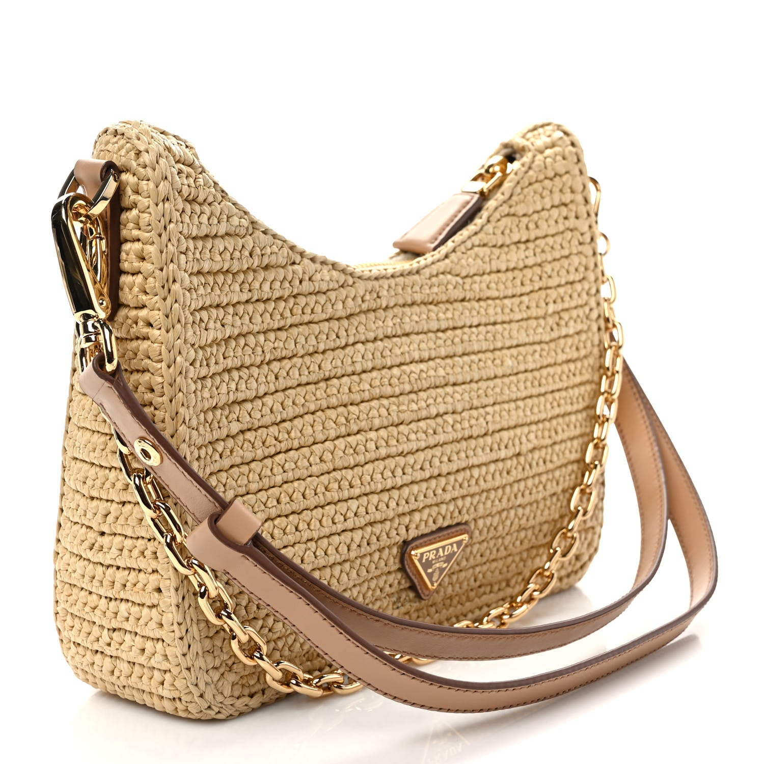 Prada Yarn Raffia Effect Crochet Mini Re-Edition 2000 Shoulder Bag Naturale 2 of 9