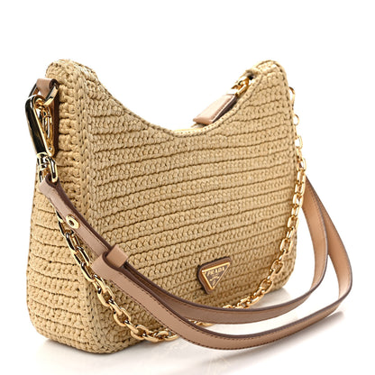 Prada Yarn Raffia Effect Crochet Mini Re-Edition 2000 Shoulder Bag Naturale 2 of 9