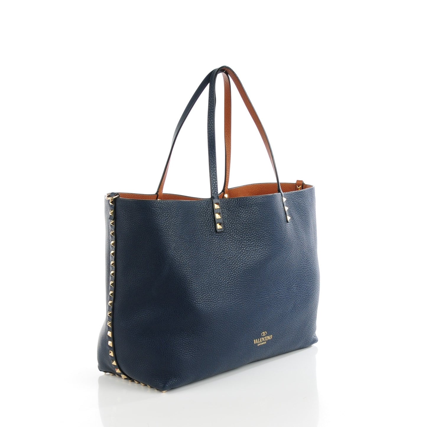 Pebbled Calfskin Medium Rockstud Reversible Tote Light Cuir Marine