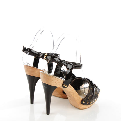 Louis Vuitton Monogram Idylle Patent Bow Wooden Sandals 37 Fusain 4 of 9
