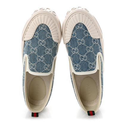 Gucci GG Denim Monogram Womens Slip On Sneakers 37 Light Blue Royale 2 of 10