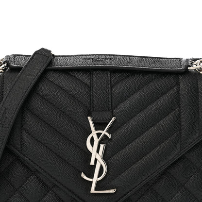 Saint Laurent Grain De Poudre Textured Mixed Matelasse Triquilt Medium Monogram Satchel Black 8 of 14